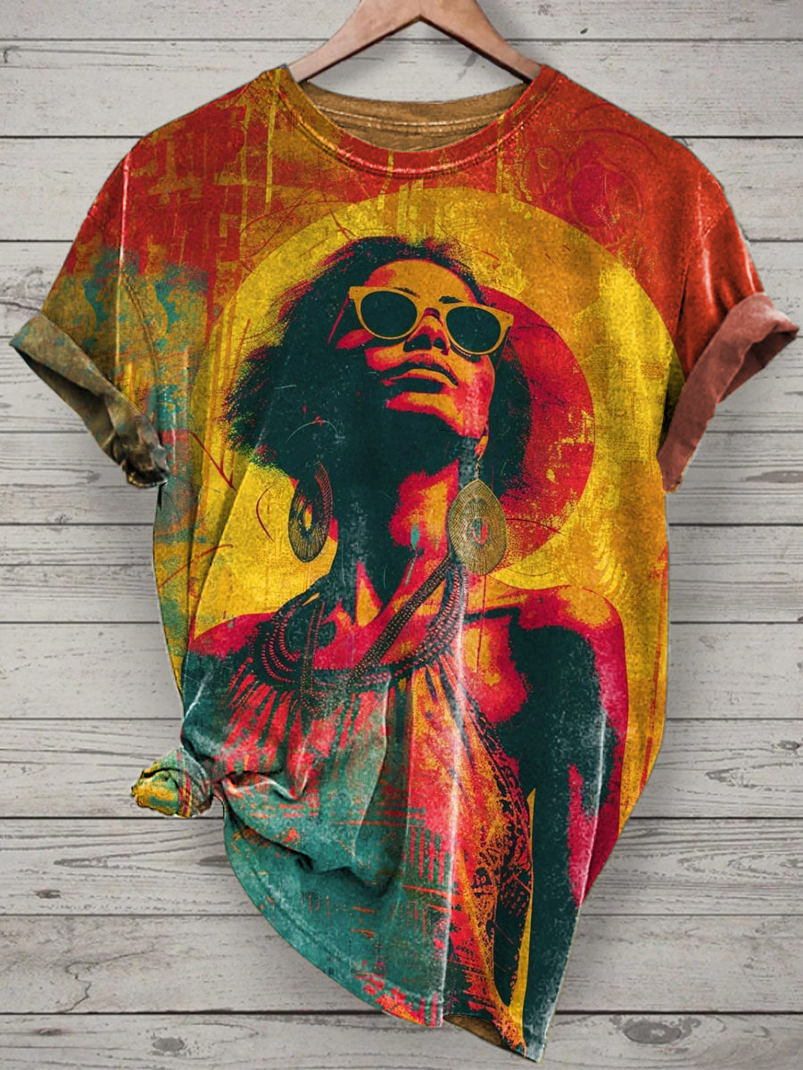 Unisex Pop Art Portraits Printed Vintage Fashion Loose Short Sleeve T-Shirt