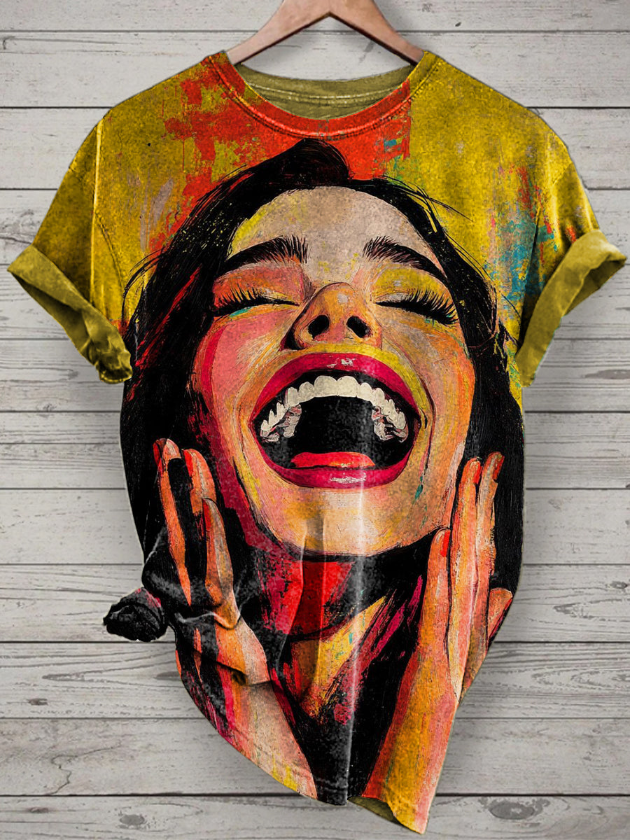 Unisex Pop Art Portraits Printed Vintage Fashion Loose Short Sleeve T-Shirt