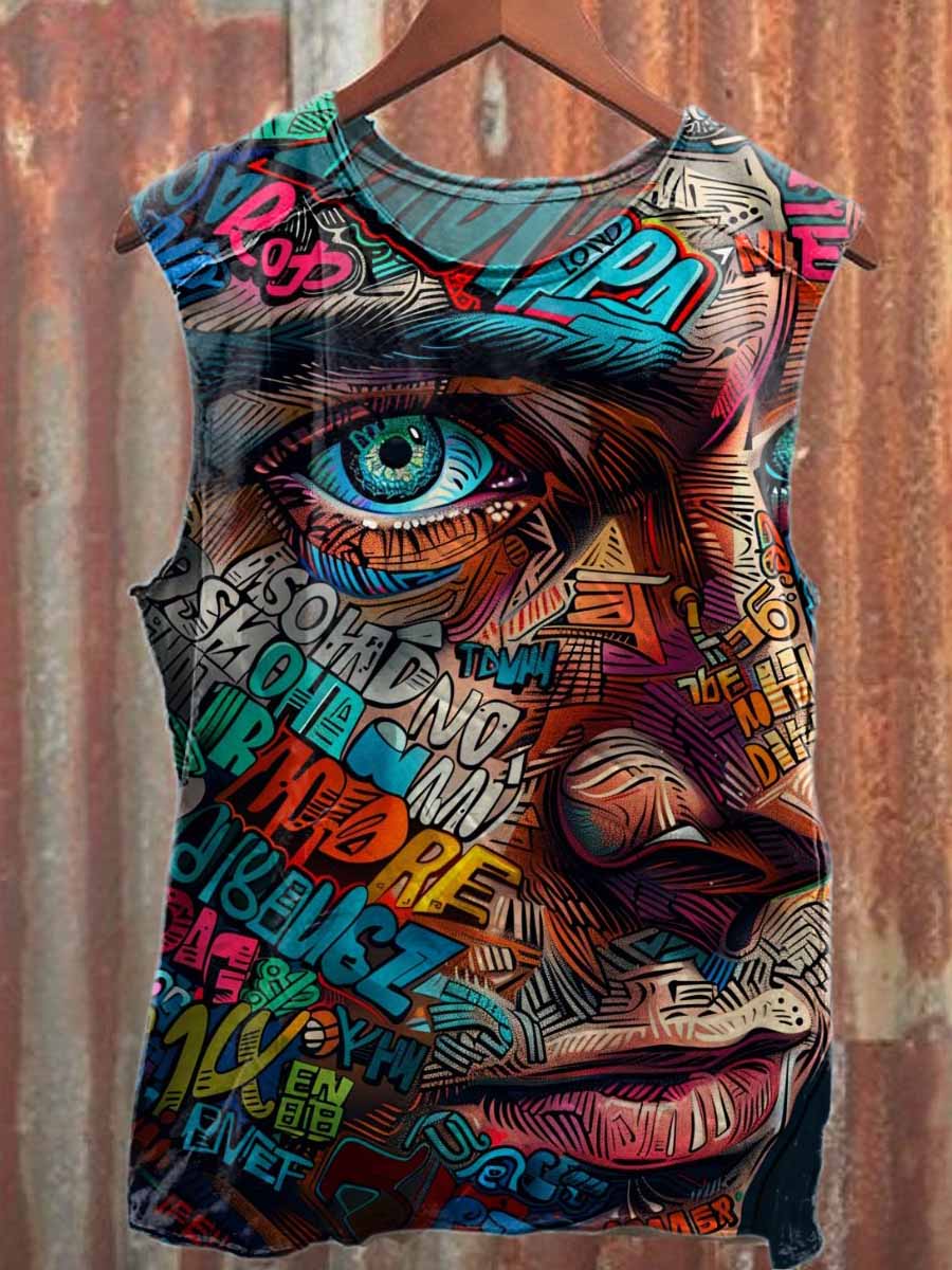 Retro Pop Graffiti Print Casual Cotton Tank Top