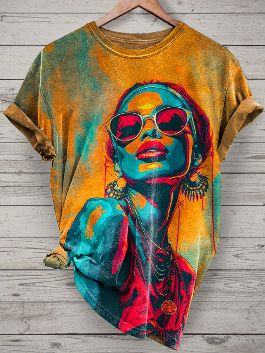 Unisex Pop Art Portraits Printed Vintage Fashion Loose Short Sleeve T-Shirt