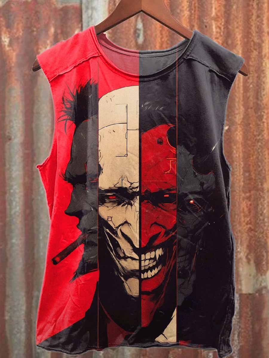 Retro Graffiti Print Casual Cotton Tank Top