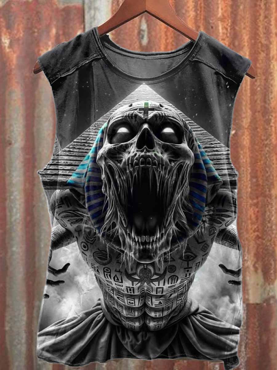 Vintage Skull Print Casual Cotton Tank Top