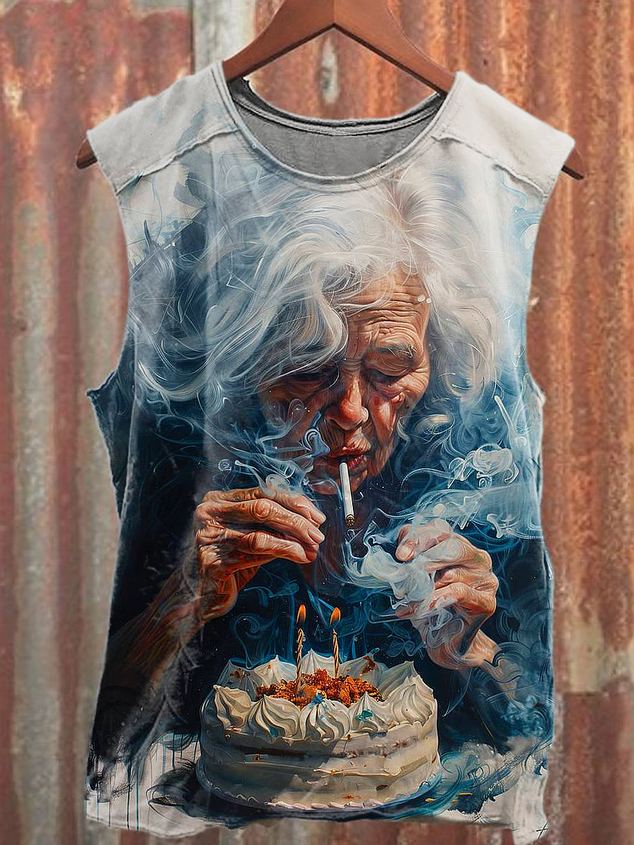 Men's Casual Smoking Grandma Printed Tank Top