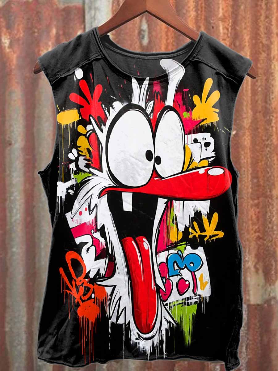 Pop Graffiti Print Casual Cotton Tank Top