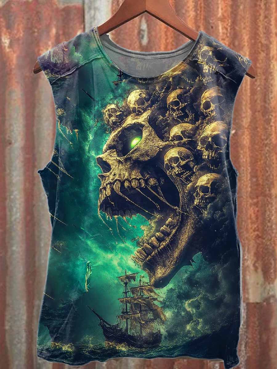 Vintage Pirate Skull Print Casual Cotton Tank Top