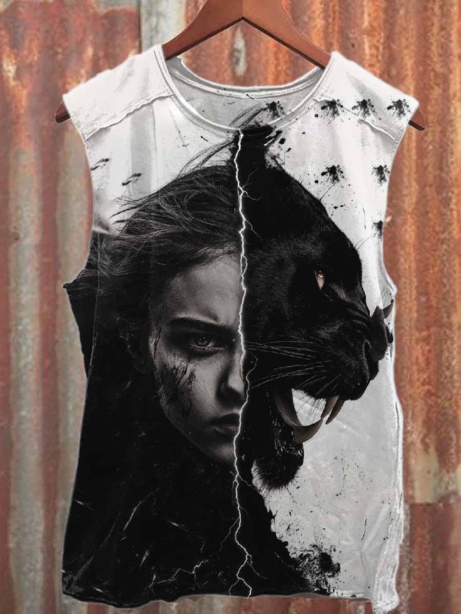 Retro Graffiti Print Casual Cotton Tank Top