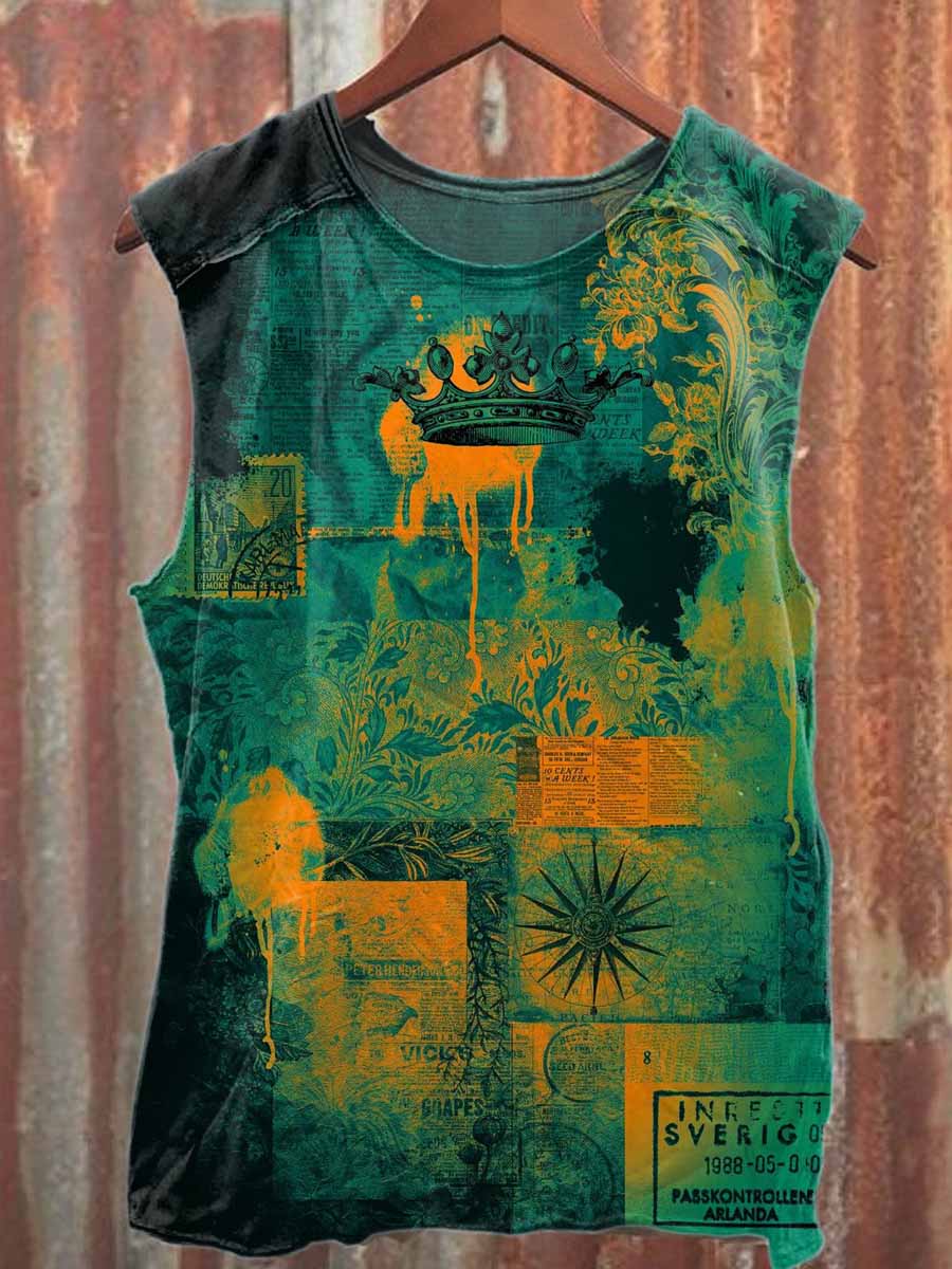Fantasy Crown Illustration Printed Casual Cotton Tank Top