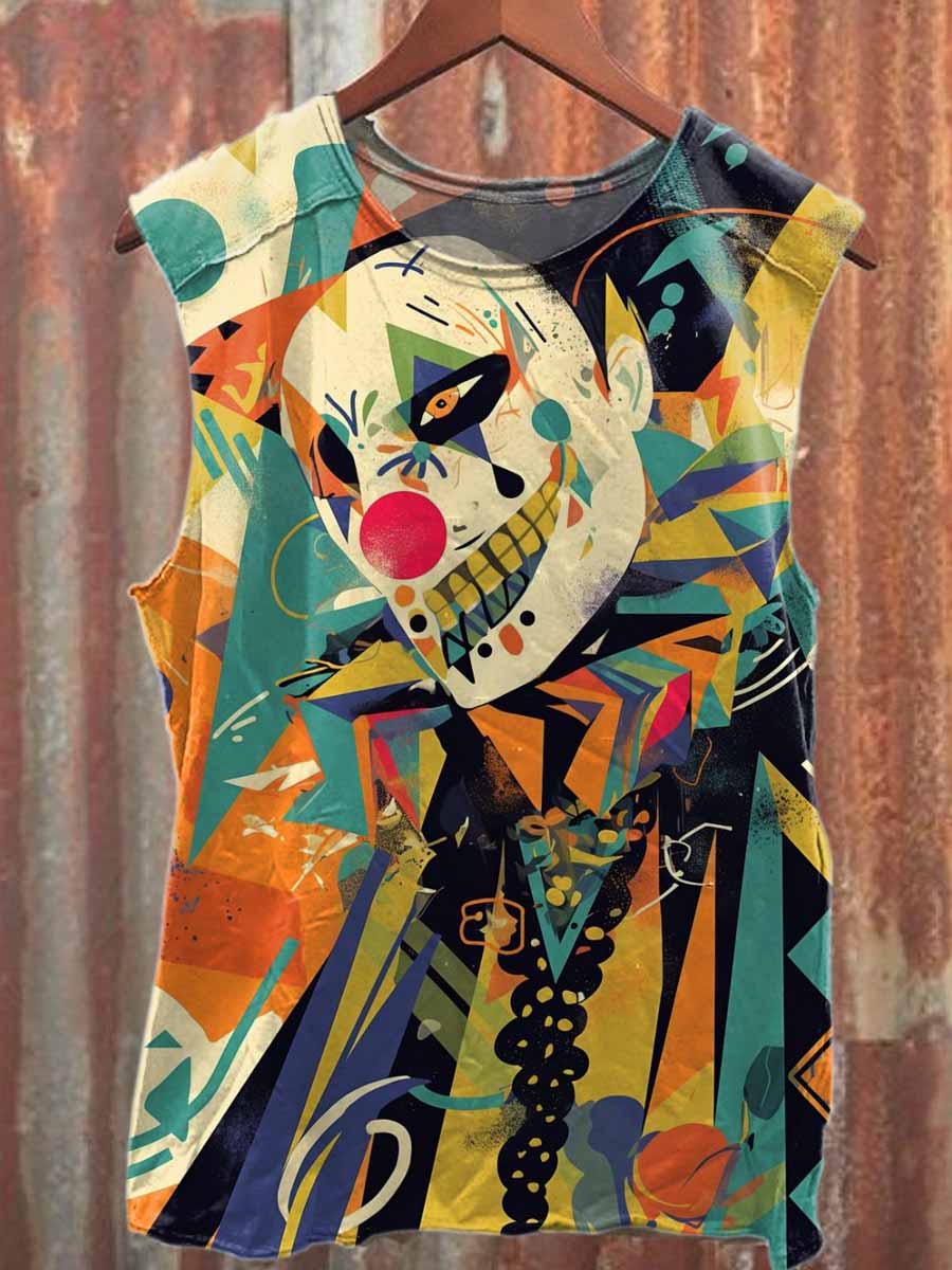 Retro Geometric Clown Casual Leisure Cotton Tank Top