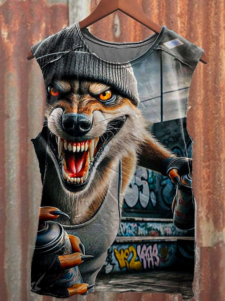 Men's Casual Wolf Printed Tank Top