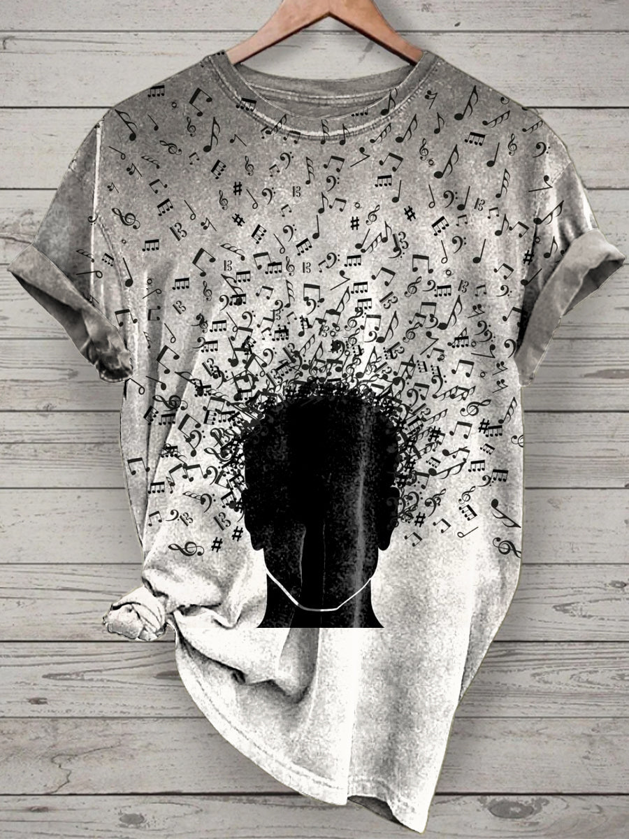 Unisex Funny Music Printed Vintage Fashion Loose Short Sleeve T-Shirt
