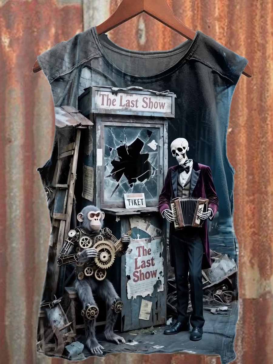 Vintage Skull Circus Print Casual Cotton Tank Top