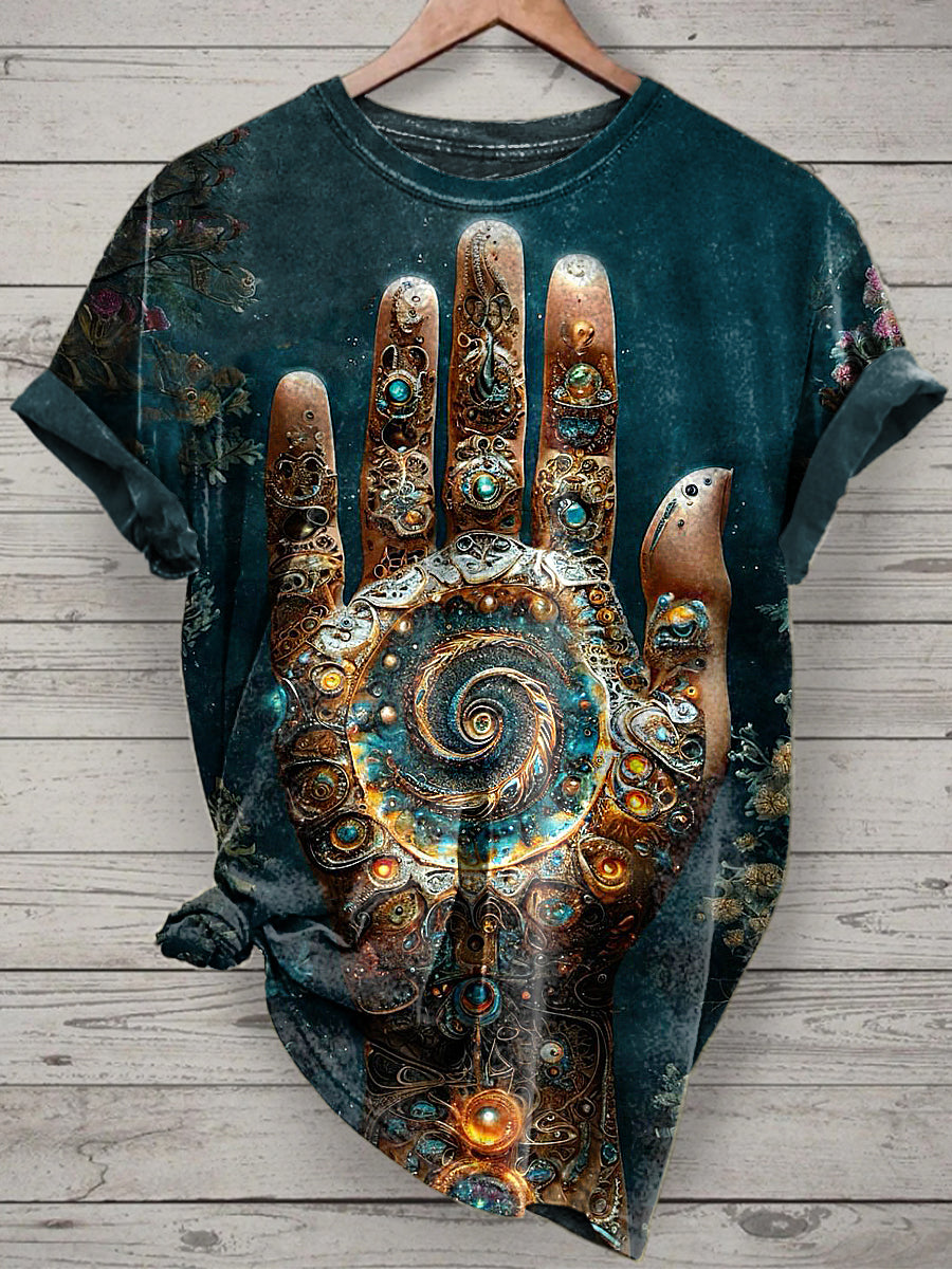 Unisex Palm Printed Vintage Fashion Loose Short Sleeve T-Shirt
