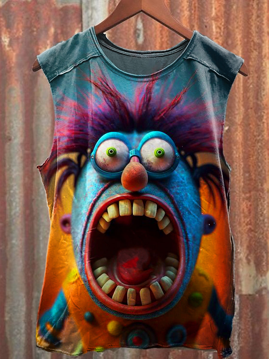 Men's Casual Roaring Illustration Printed Tank Top