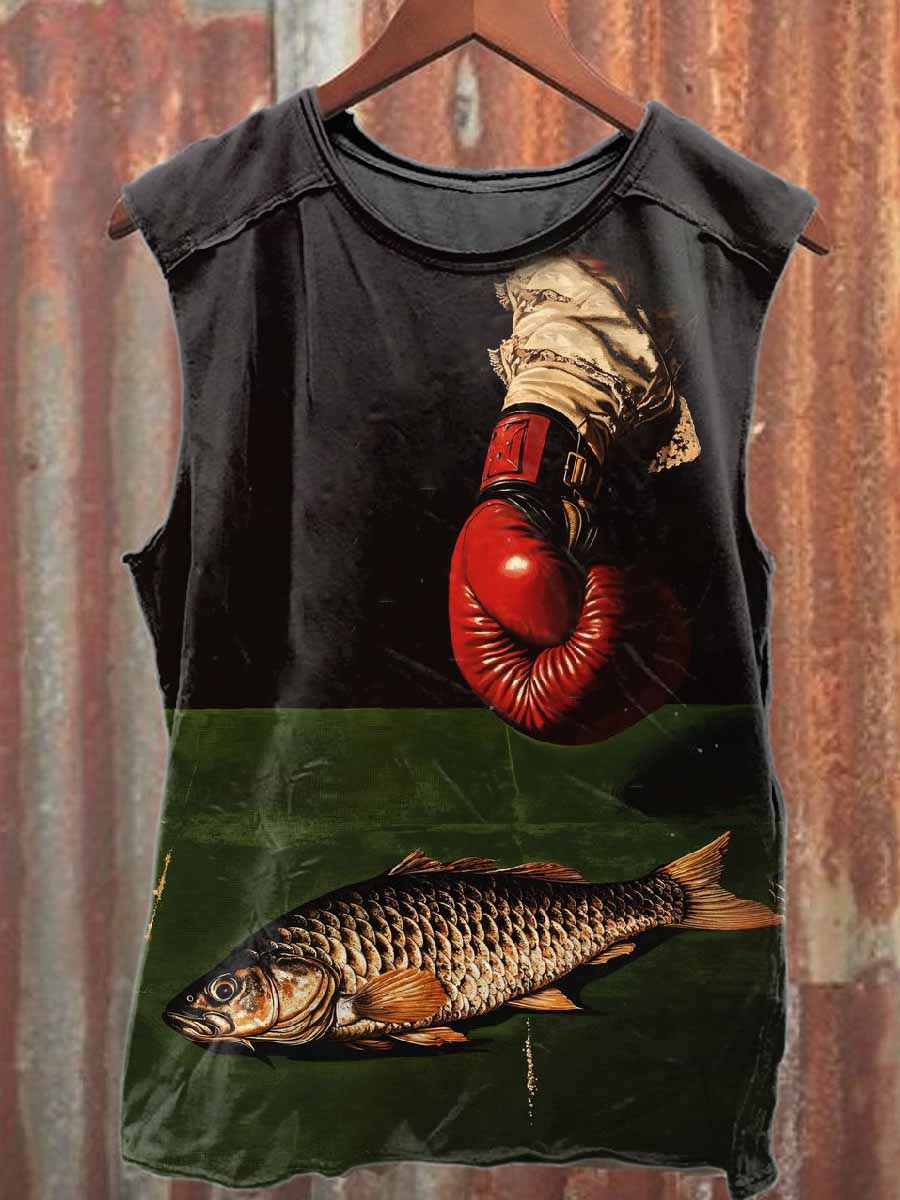 Abstract Monster Fish Print Casual Cotton Tank Top