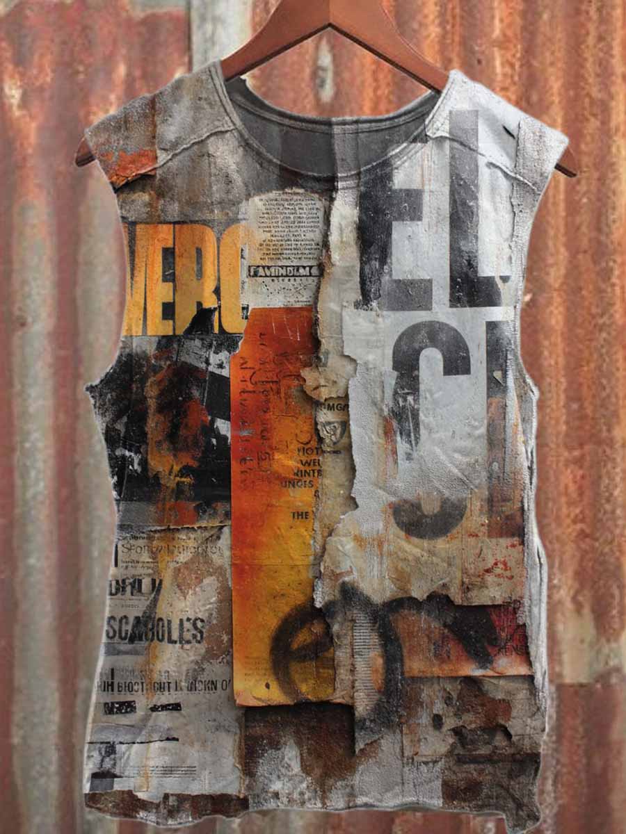 Retro Graffiti Print Casual Cotton Tank Top