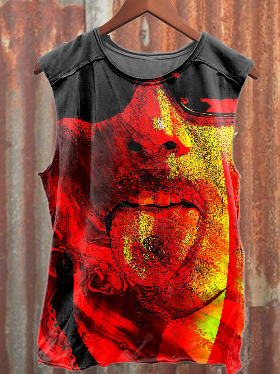 Retro Graffiti Print Casual Cotton Tank Top