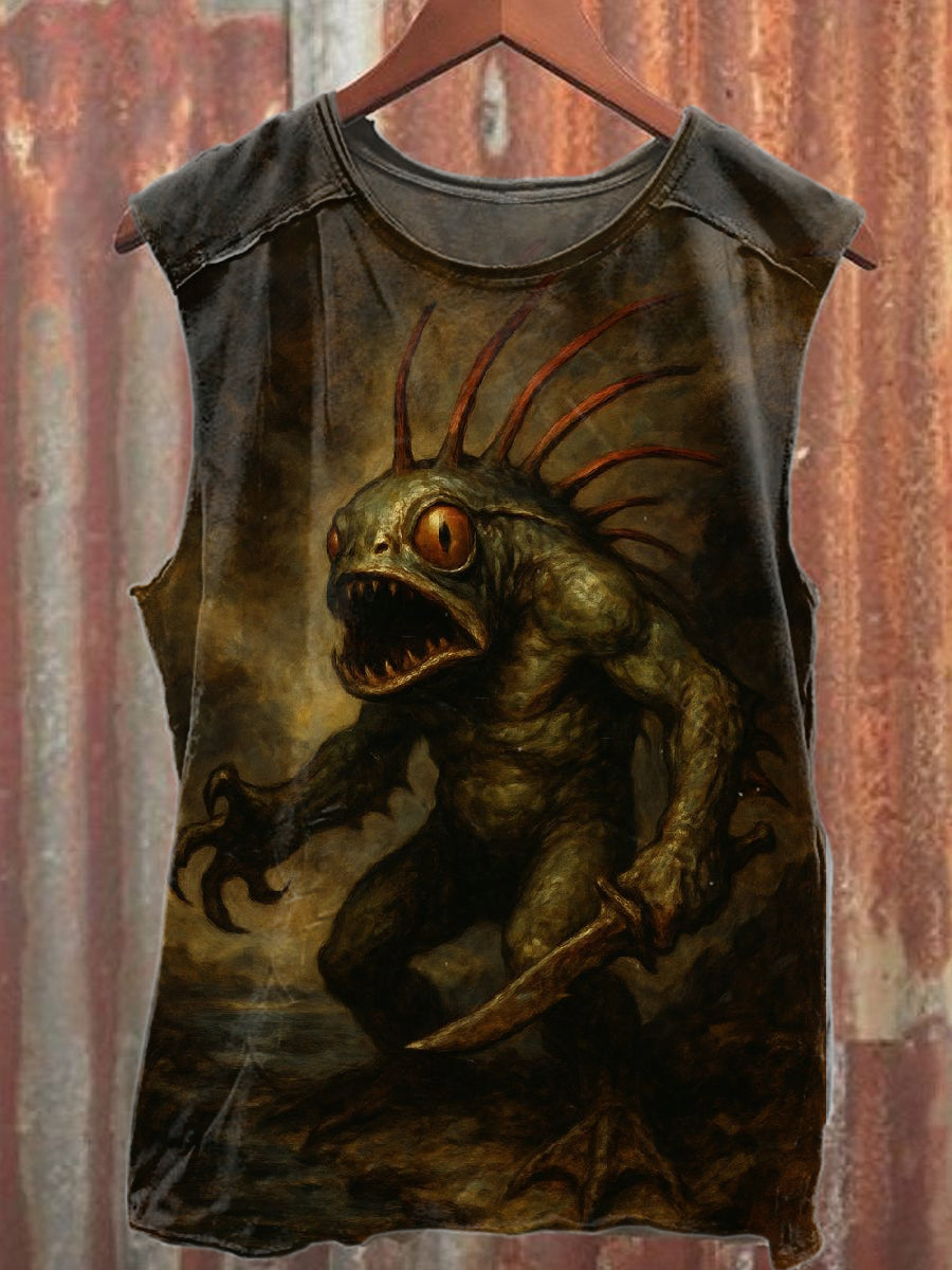 Men's Vintage Graffiti Cat Print Casual Cotton Tank Top