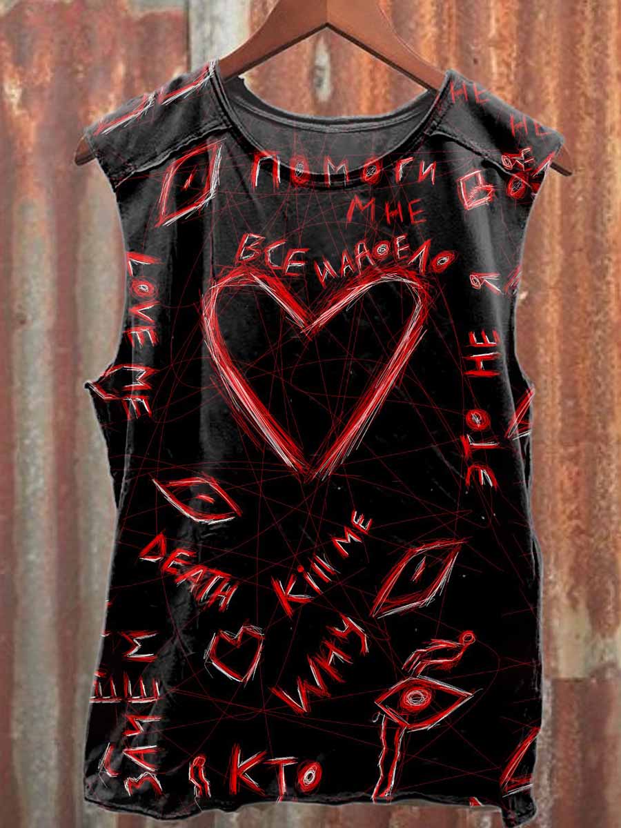 Retro Graffiti Print Casual Cotton Tank Top