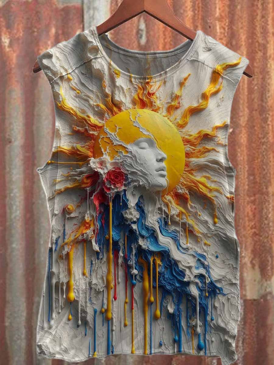 Retro Graffiti Print Casual Pure Cotton Tank Top