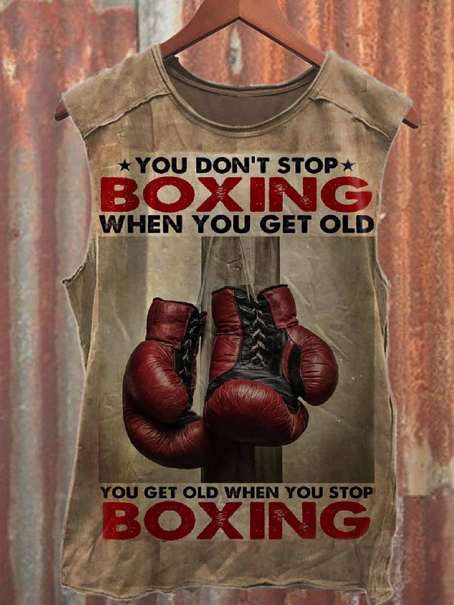 Vintage Boxing Print Casual Cotton Tank Top