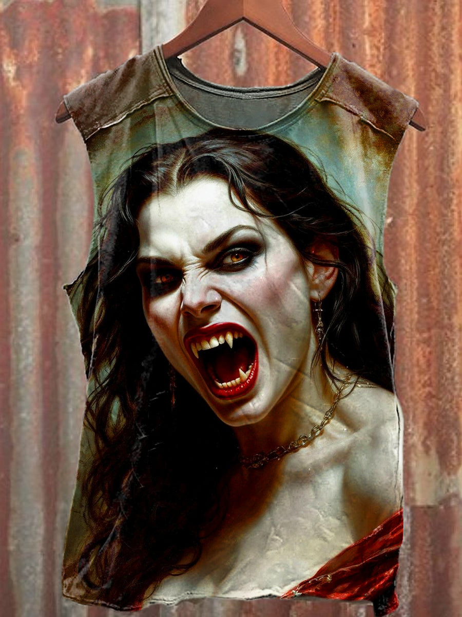 Men's Casual Roaring Vampire Printed Tank Top