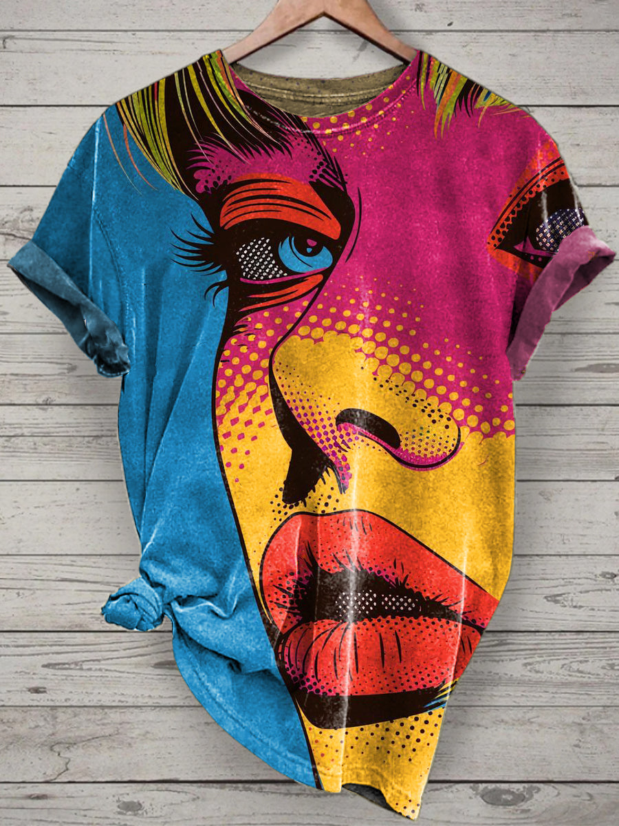 Unisex Pop Art Portrait Printed Vintage Fashion Loose Short Sleeve T-Shirt