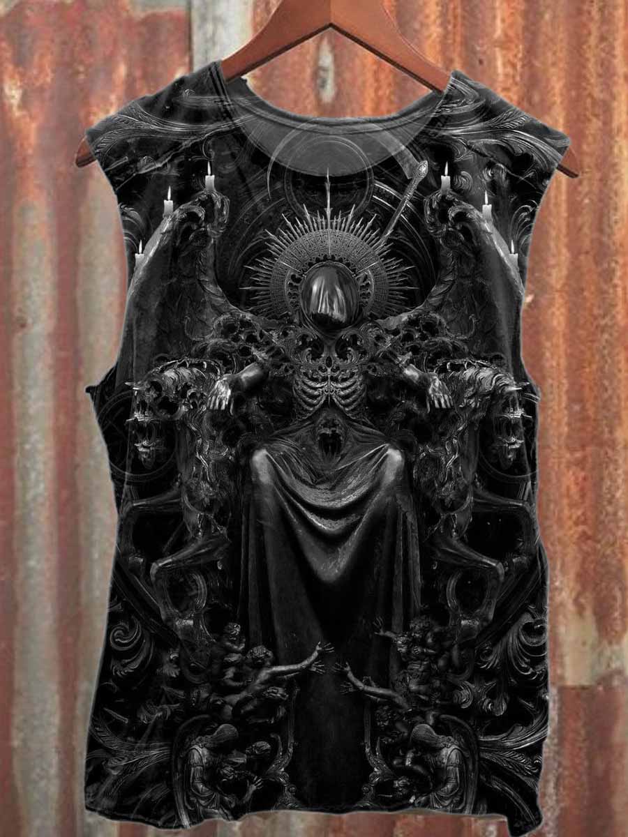 Vintage Dark Statue Print Casual Cotton Tank Top
