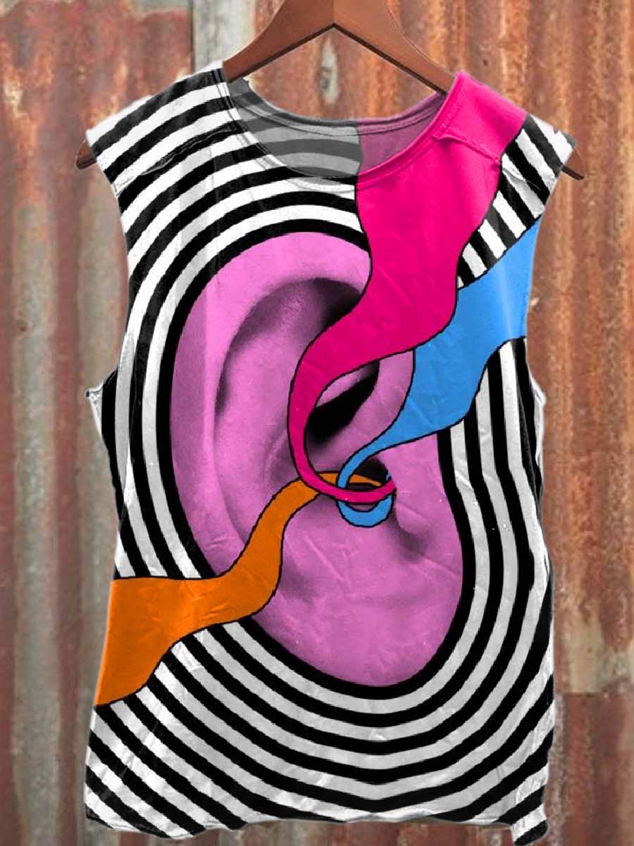 Retro Graffiti Print Casual Cotton Tank Top
