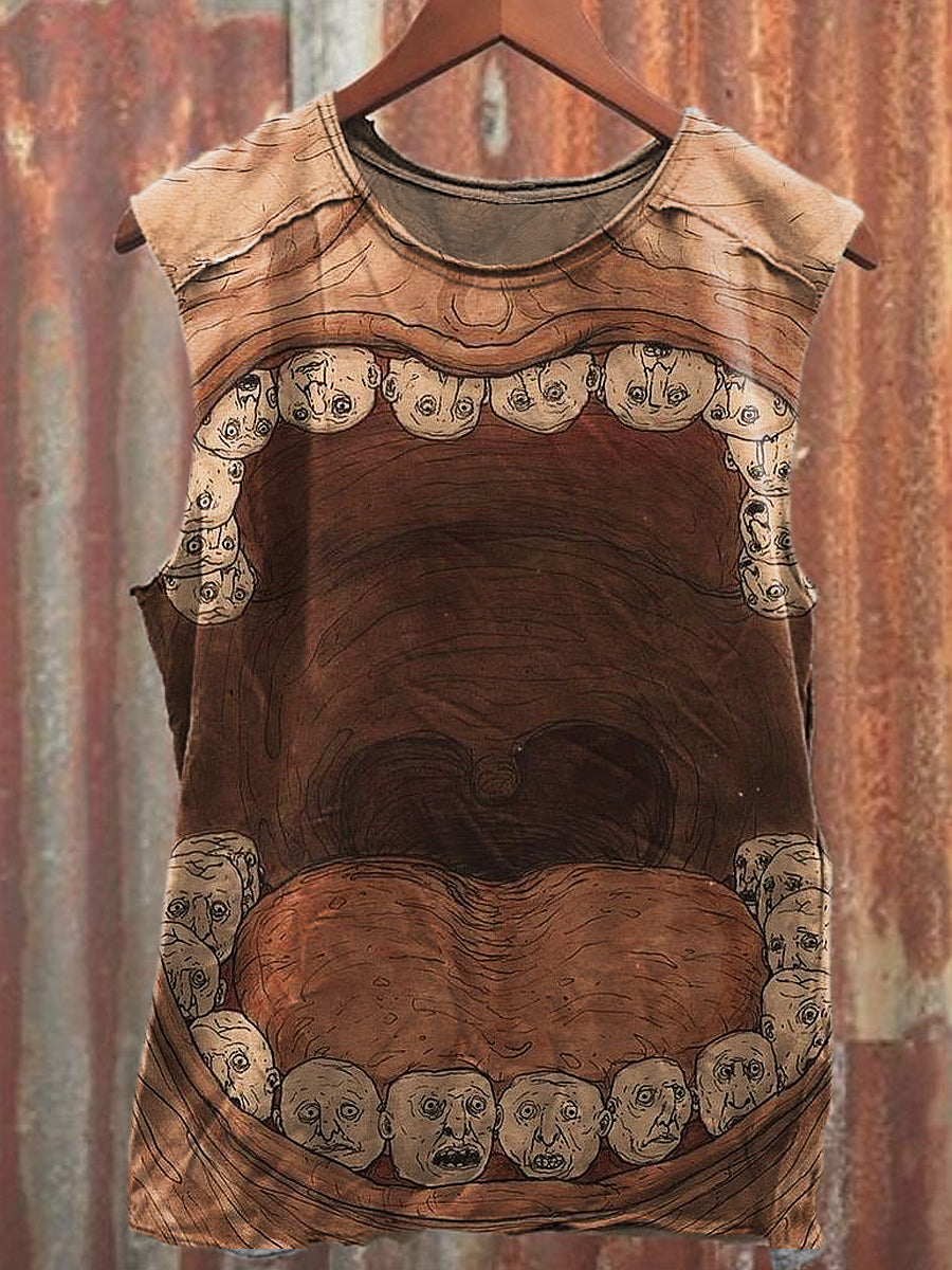 Men's Casual Funny Roaring illustration Printed Tank Top
