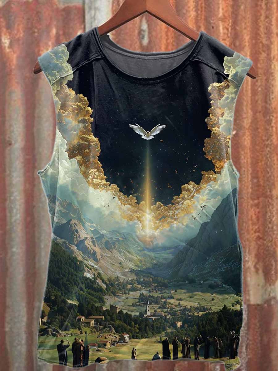Vintage Strange World Print Casual Cotton Tank Top
