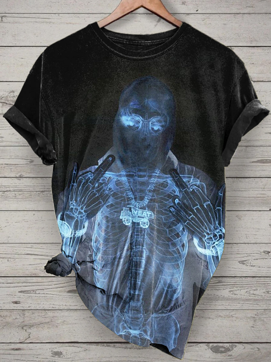 Unisex Psychedelic Skeleton Printed Vintage Fashion Loose Short Sleeve T-Shirt