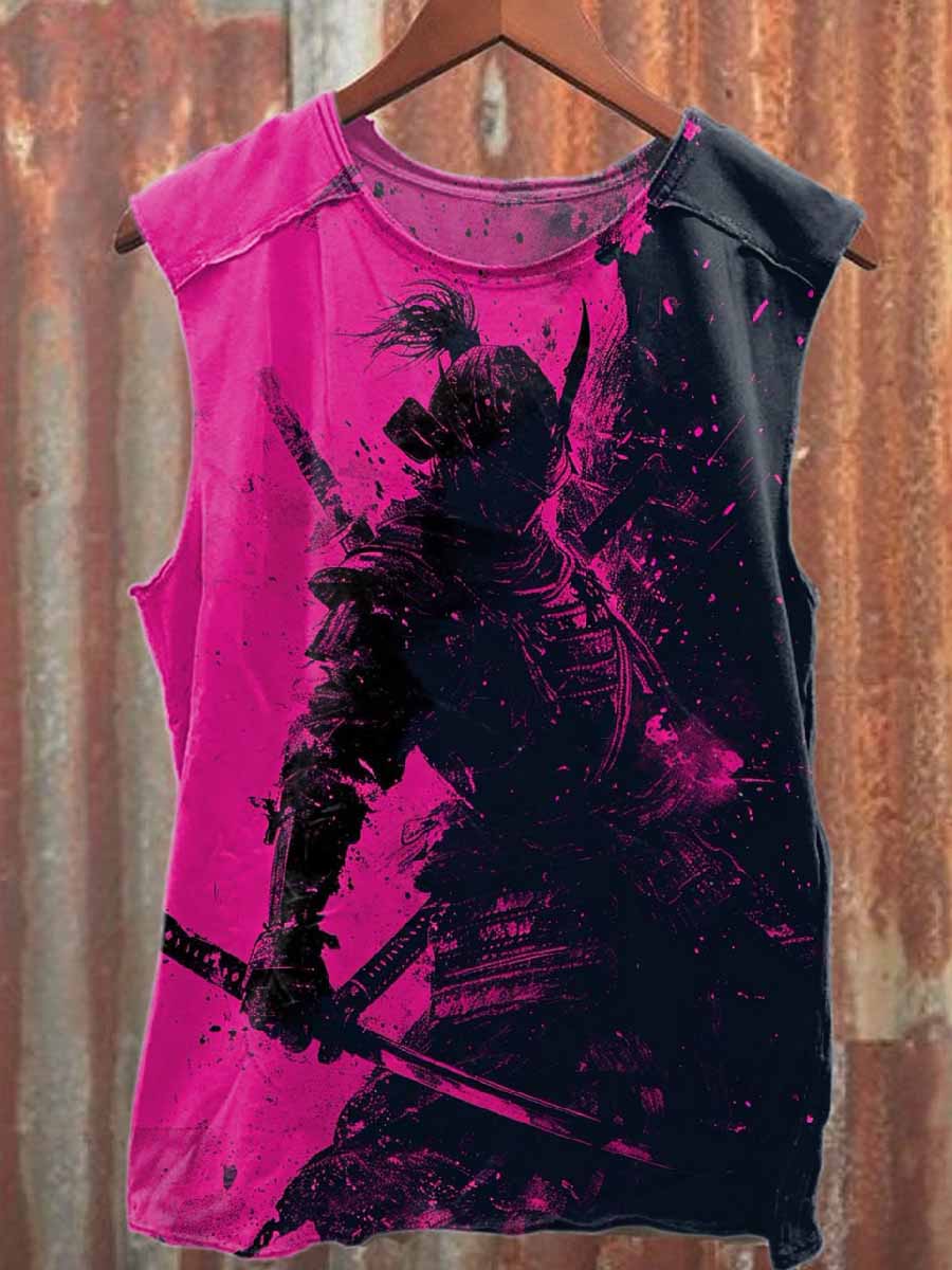 Vintage Epic Samurai Print Casual Cotton Tank Top