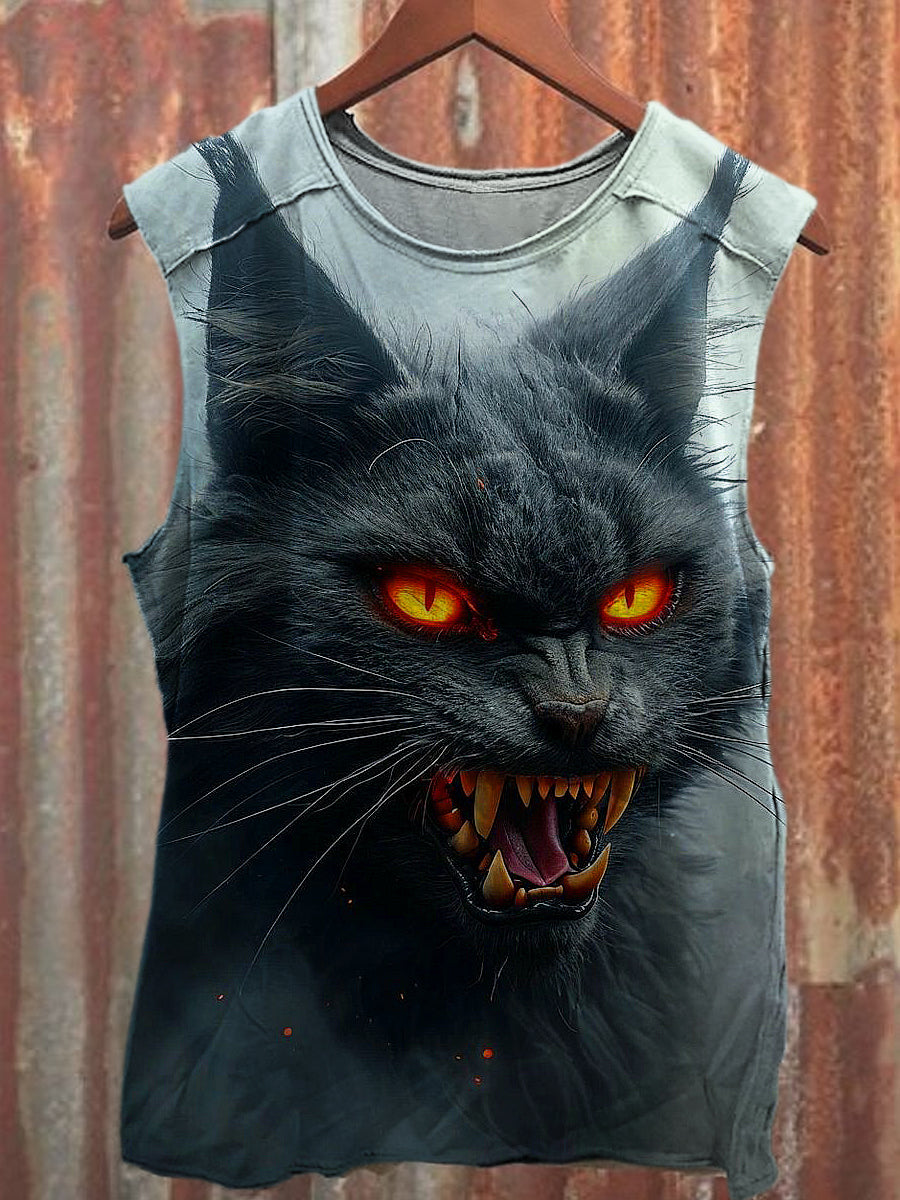 Men's Casual Roaring Cat Printed Tank Top