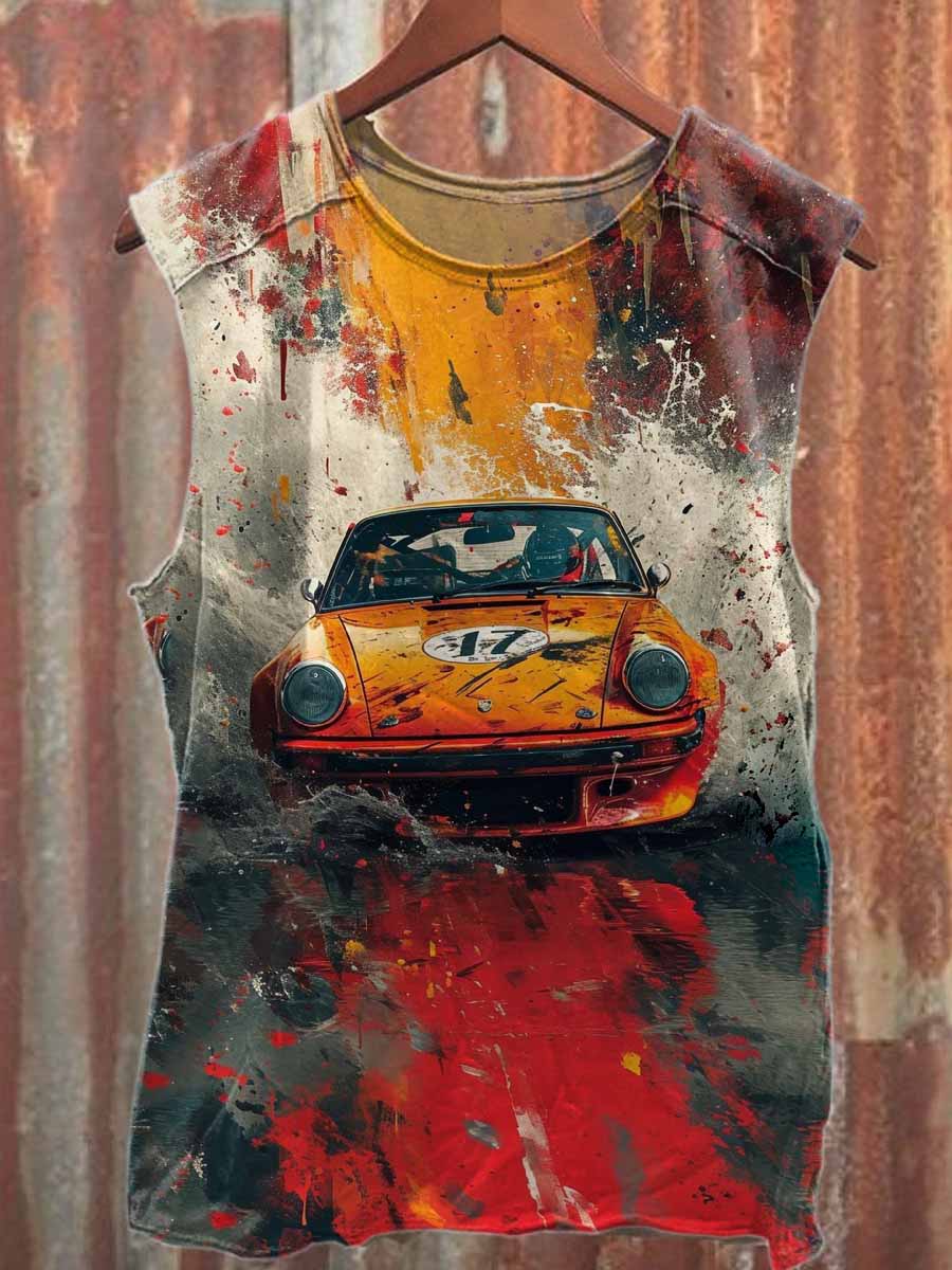 Men's Retro Racing Graffiti Print Casual Cotton Tank Top