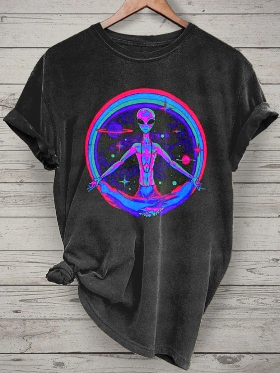 Unisex Funny Psychedelic Alien Printed Vintage Fashion Loose Short Sleeve T-Shirt
