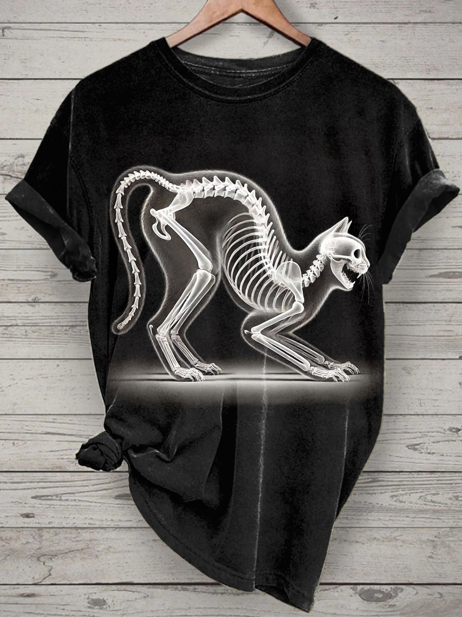 Unisex Skeleton Animal Printed Vintage Fashion Loose Short Sleeve T-Shirt