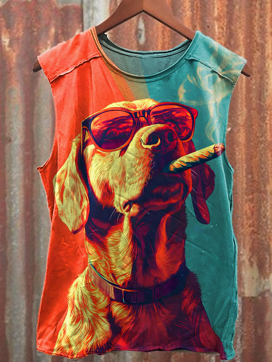 Men's Casual Smoking Dog Printed Tank Top