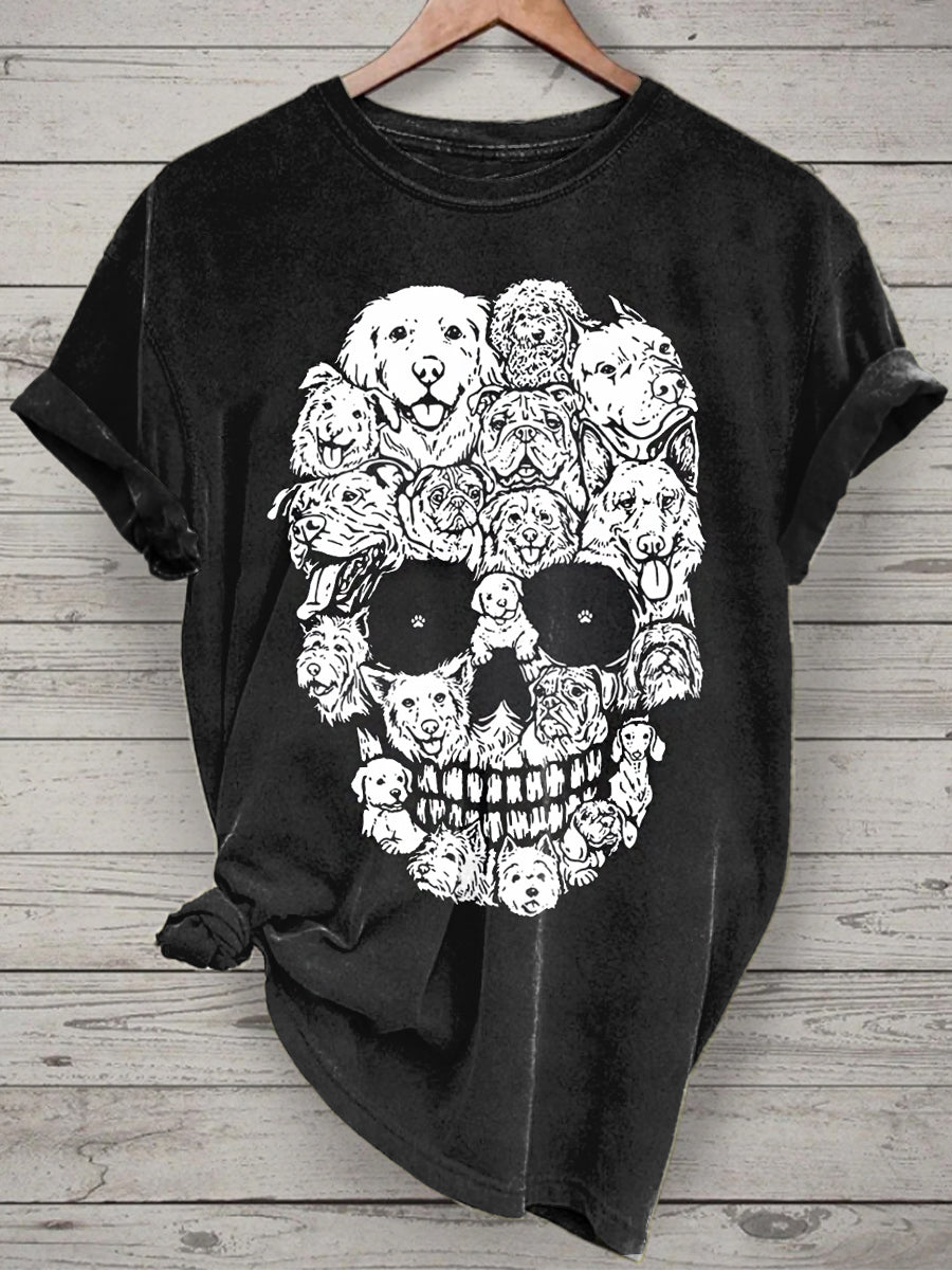 Unisex Skeleton Animals Printed Vintage Fashion Loose Short Sleeve T-Shirt