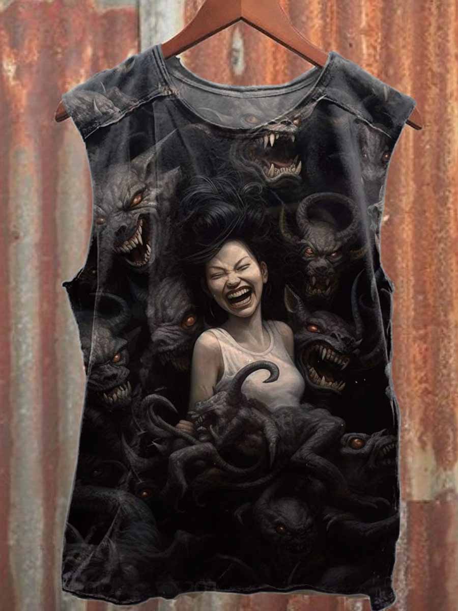 Retro Graffiti Print Casual Cotton Tank Top