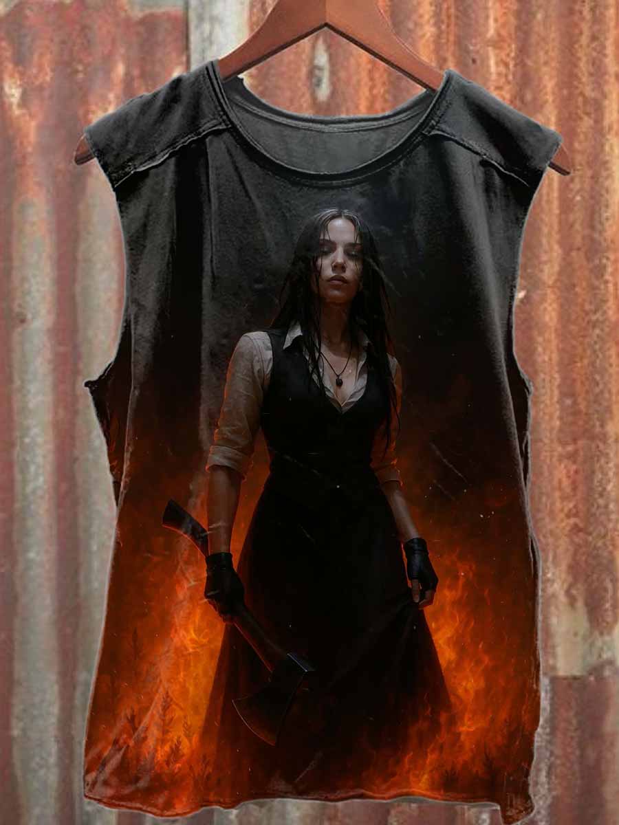 Mysterious World Printed Loose Fit Tank Top