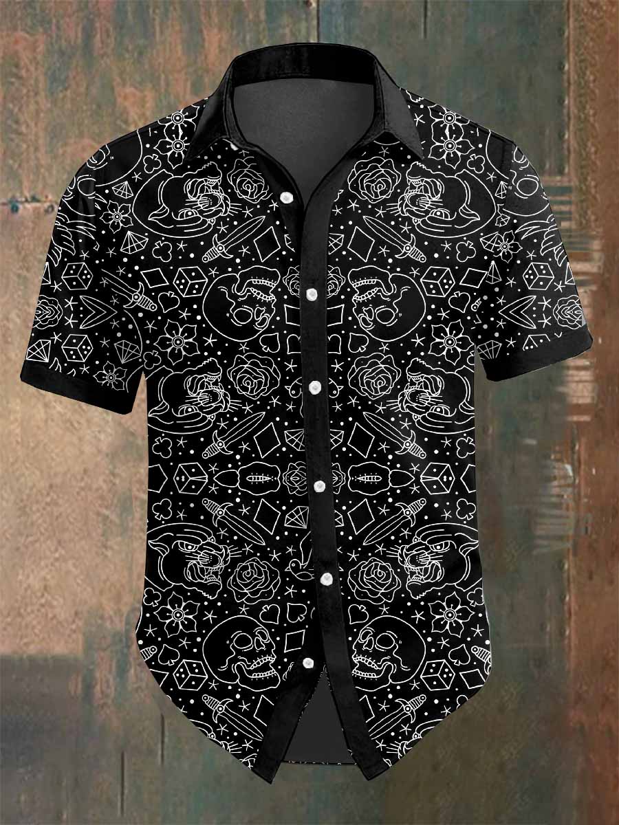 Men's Retro Dark Style Skull Print Shirt