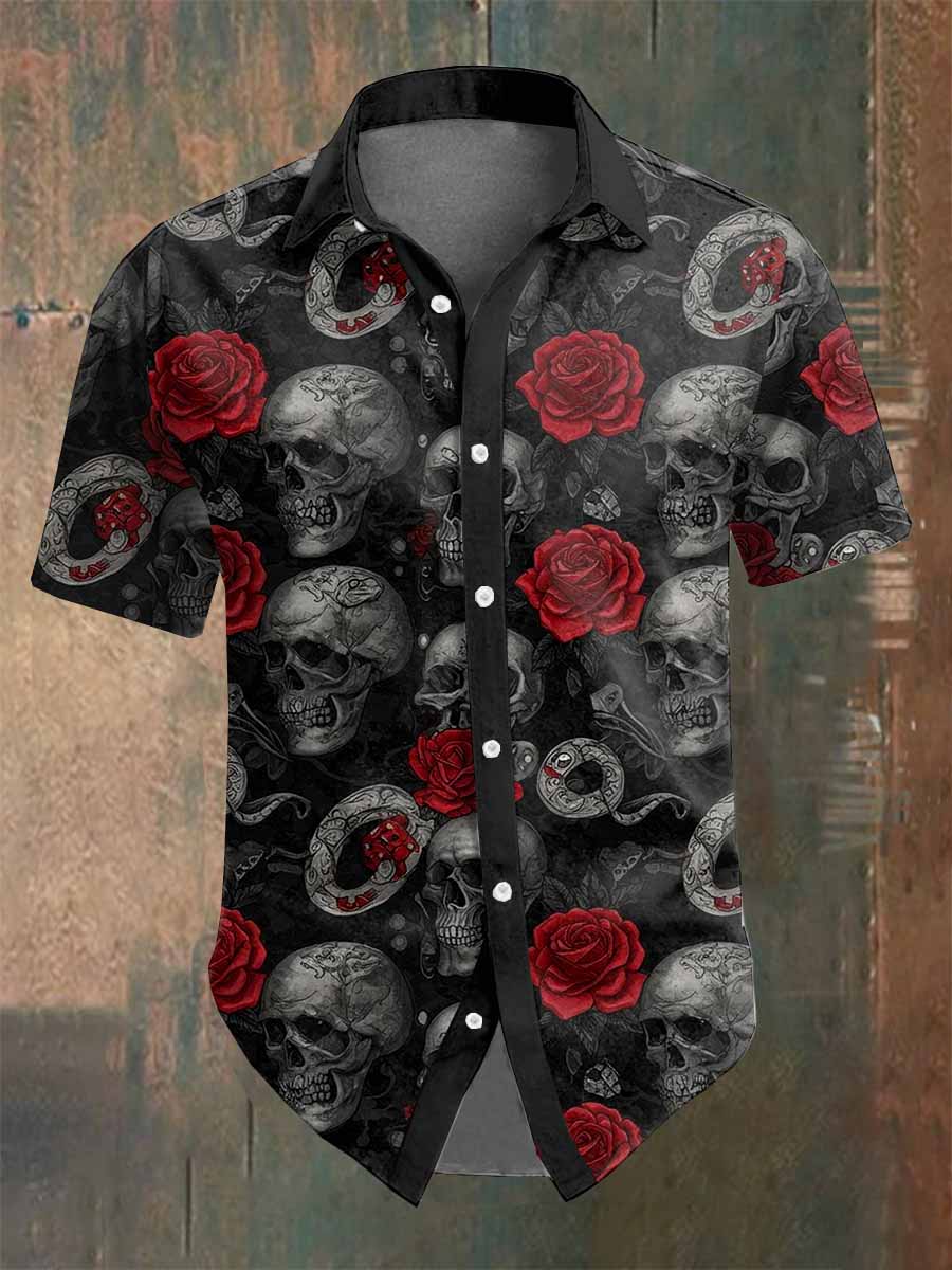Men's Retro Dark Style Skull Print Shirt