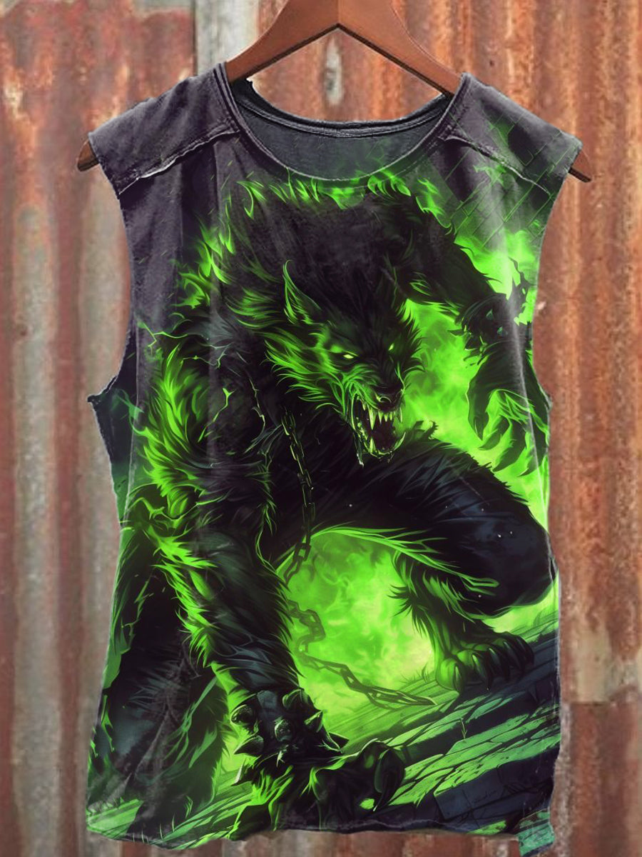 Men's Casual Wolf Printed Tank Top