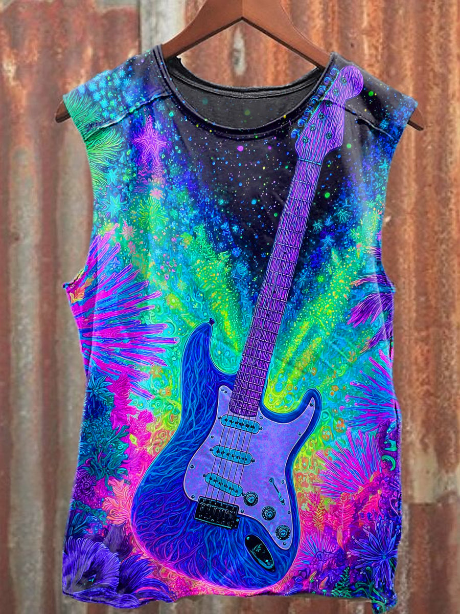 Men's Casual Color Guitar Printed Tank Top