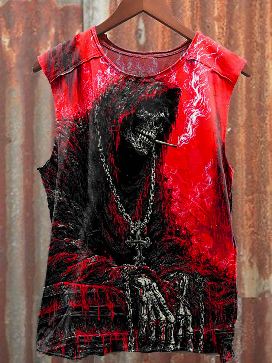 Men's Casual Smoking Skeleton Printed Tank Top