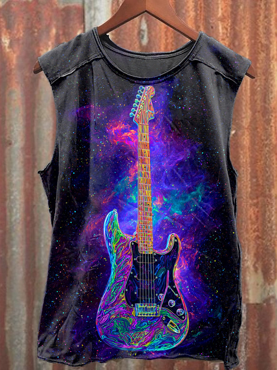 Men's Casual Color Guitar Printed Tank Top