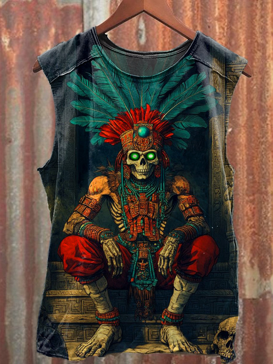 Men's Casual Native American Skull Printed Tank Top