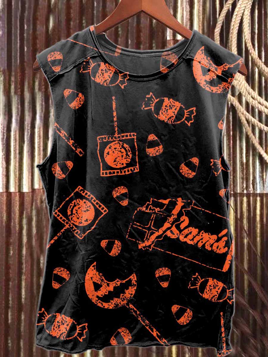 Vintage Halloween Art Print Cotton Tank Top
