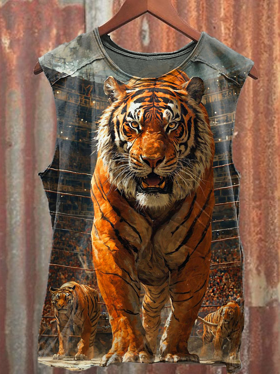 Men's Casual Tiger Printed Tank Top