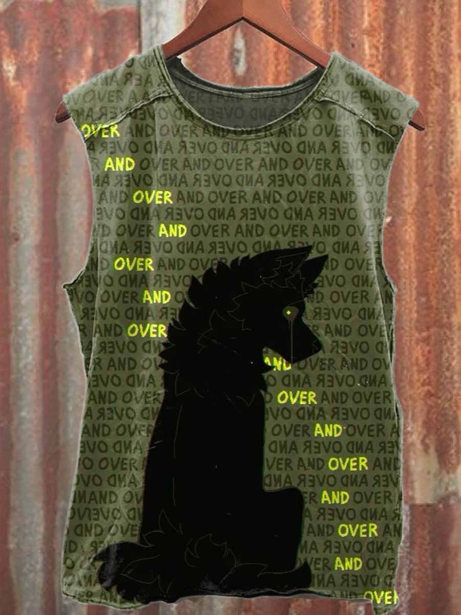 Retro Graffiti Print Loose Casual Tank Top